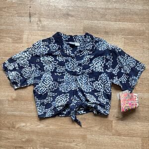 Vintage Deadstock 1980s PALMETTOS Hawaiian PATTERN Shirt Sz M Front Tie Crop